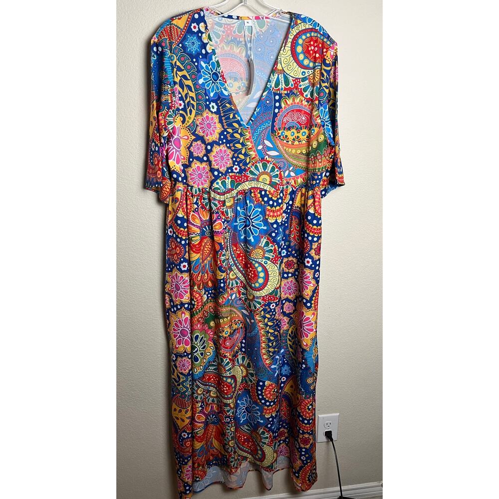 Made with Love | NWT Women's XL Red & Blue Paisley Dress
